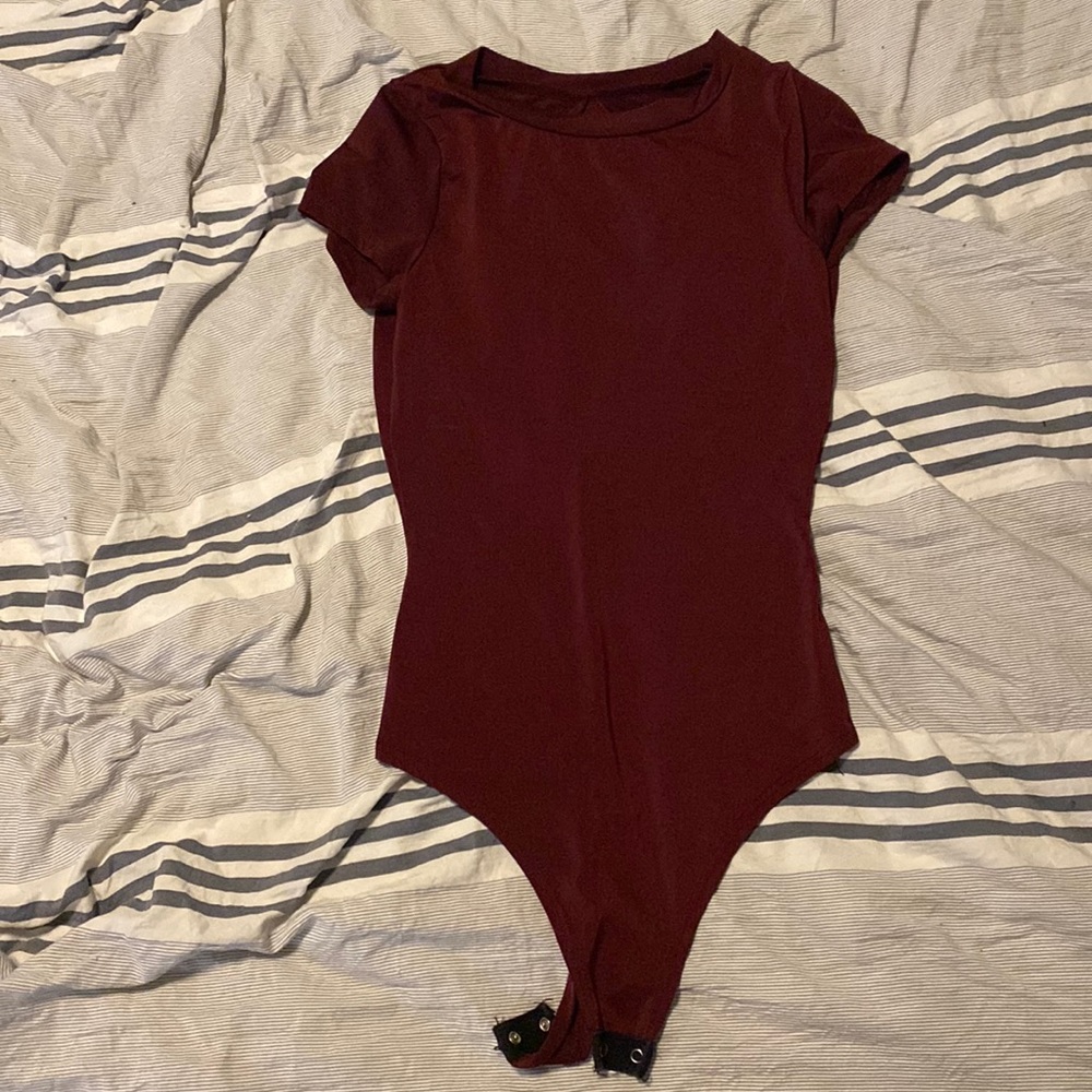 Small maroon silk body suit